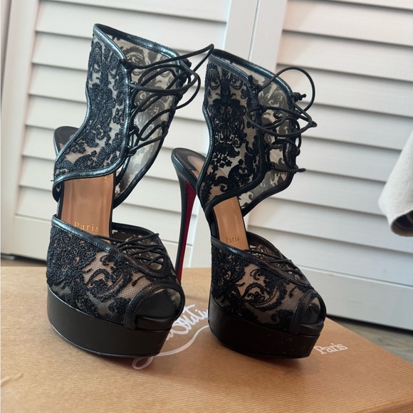 Christian Louboutin Black Lace Heels - Picture 1 of 3
